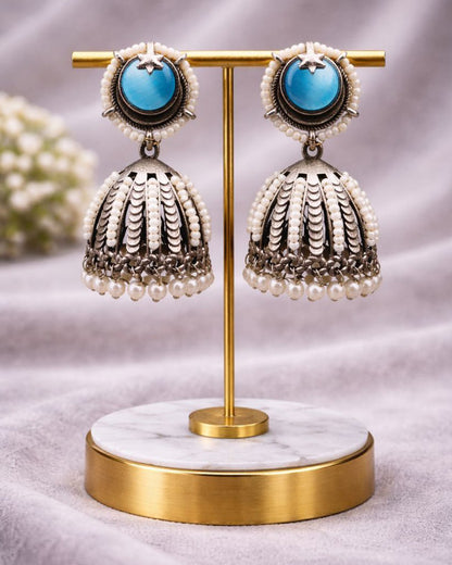 Oxidized Jhumka Earring Ethnic Jewelry for Pearl Work Detailing