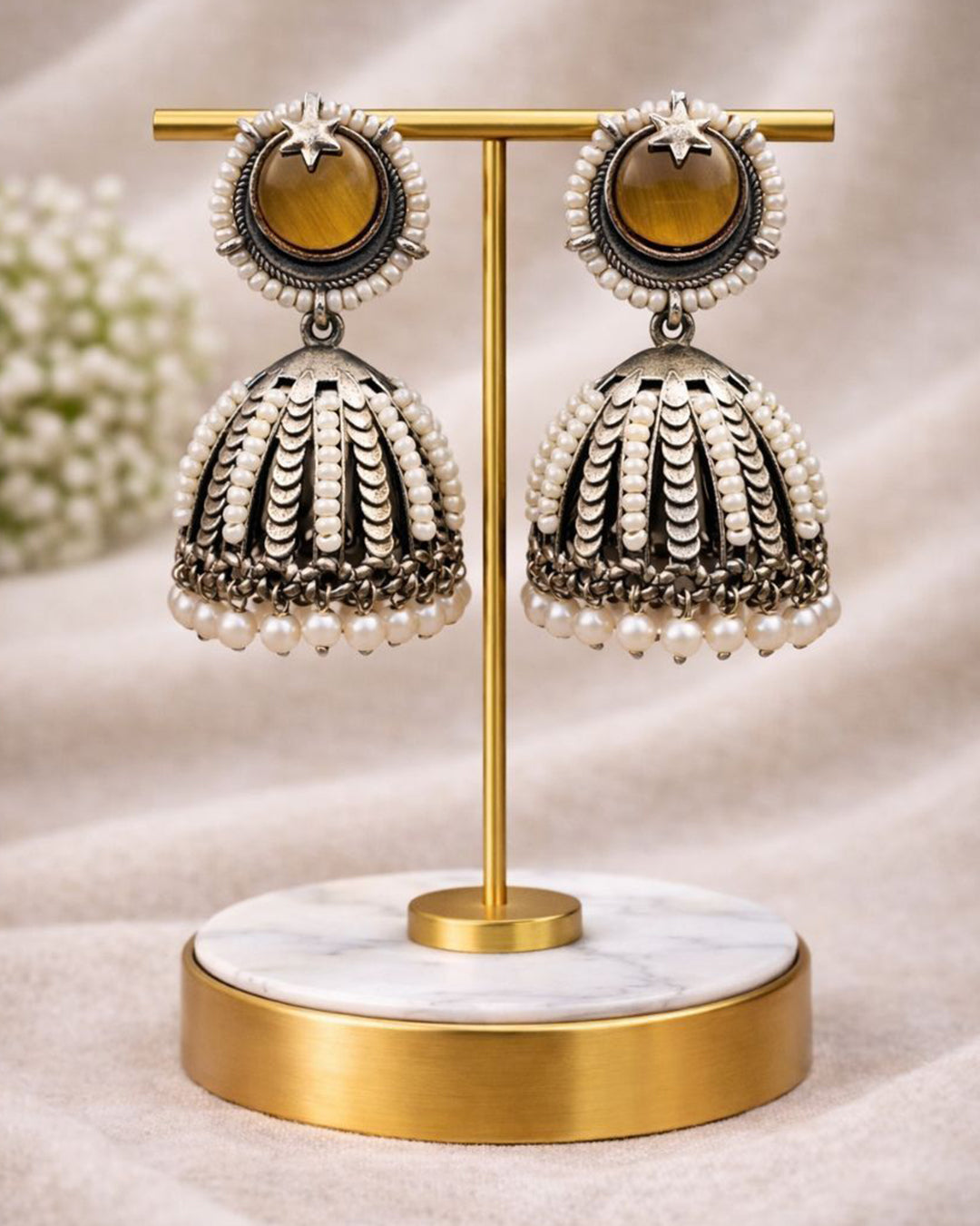 Oxidized Jhumka Earring Ethnic Jewelry for Pearl Work Detailing
