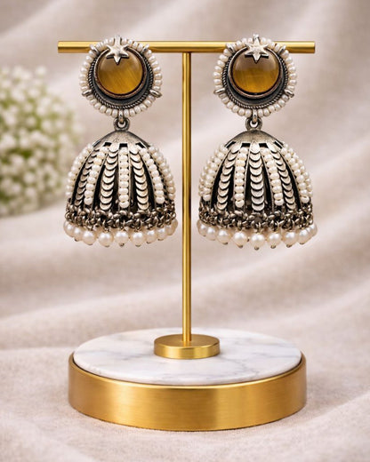 Oxidized Jhumka Earring Ethnic Jewelry for Pearl Work Detailing