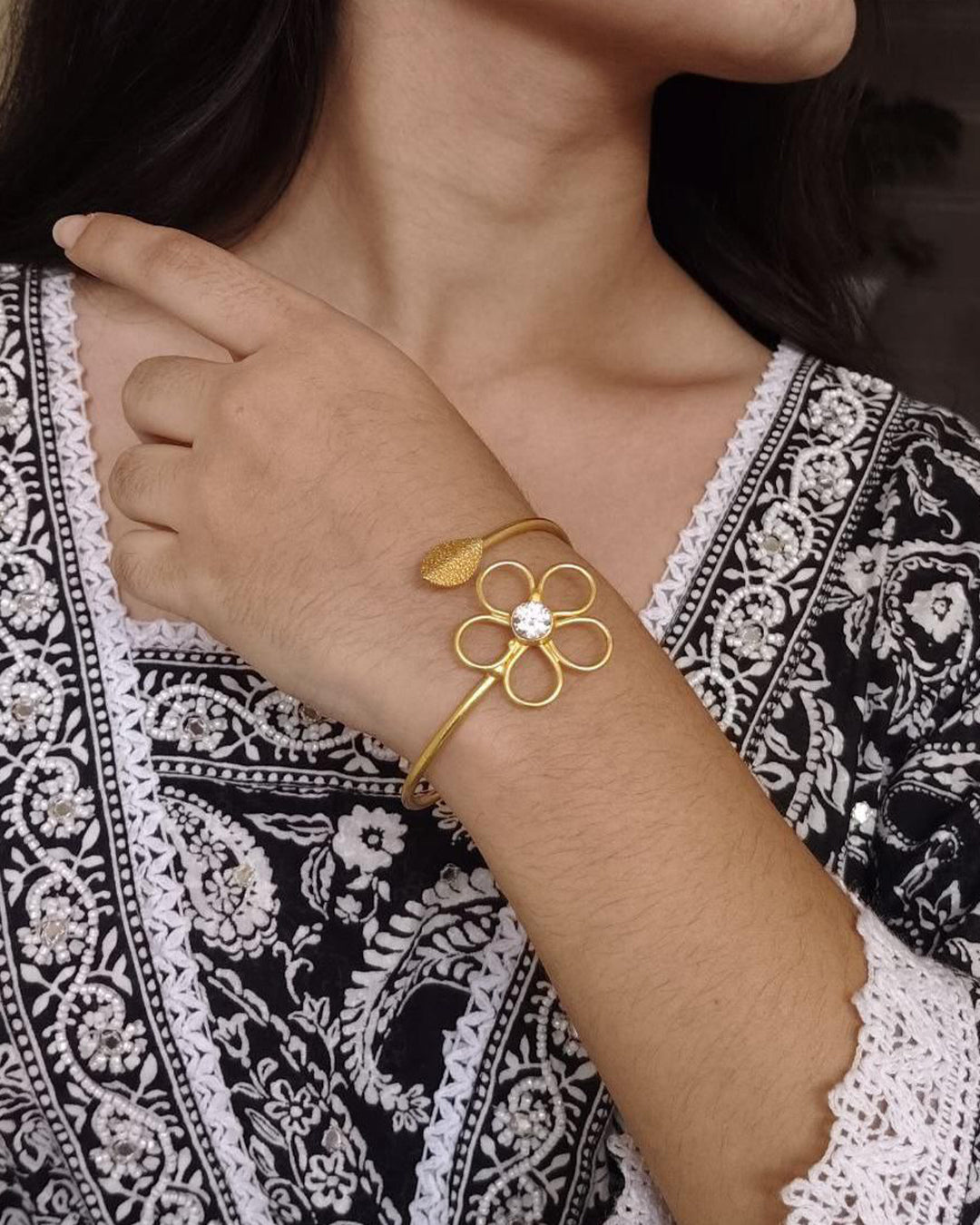 Premium Gold Plated Flower Design Bracelet | Unique Party Wear Jewelry for Girls