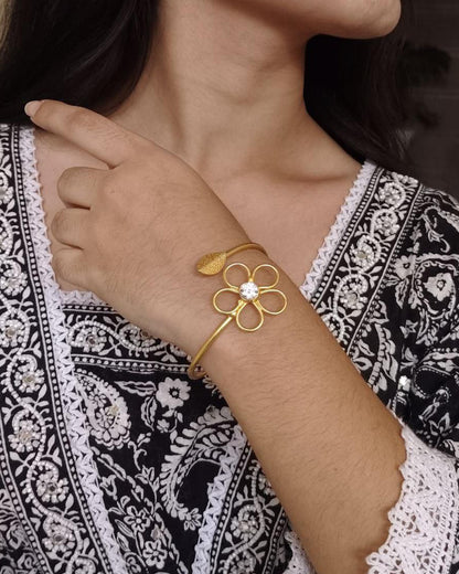 Premium Gold Plated Flower Design Bracelet | Unique Party Wear Jewelry for Girls