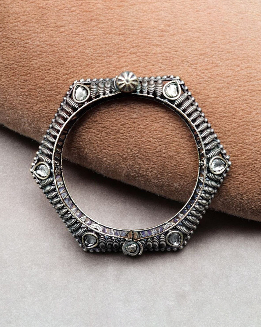 Perfectly Crafted Brass Stone Kada Bracelet - Best Elegant and Openable Design