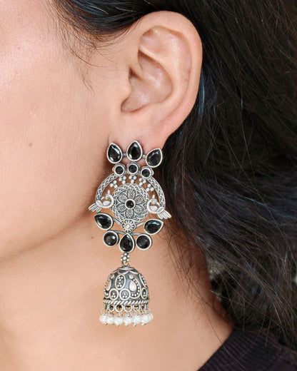 Premium Dangler Oxidized Jhumka Earring With Beautiful Pearl Work Detailing