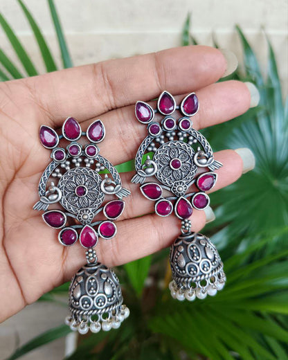 Premium Dangler Oxidized Jhumka Earring With Beautiful Pearl Work Detailing