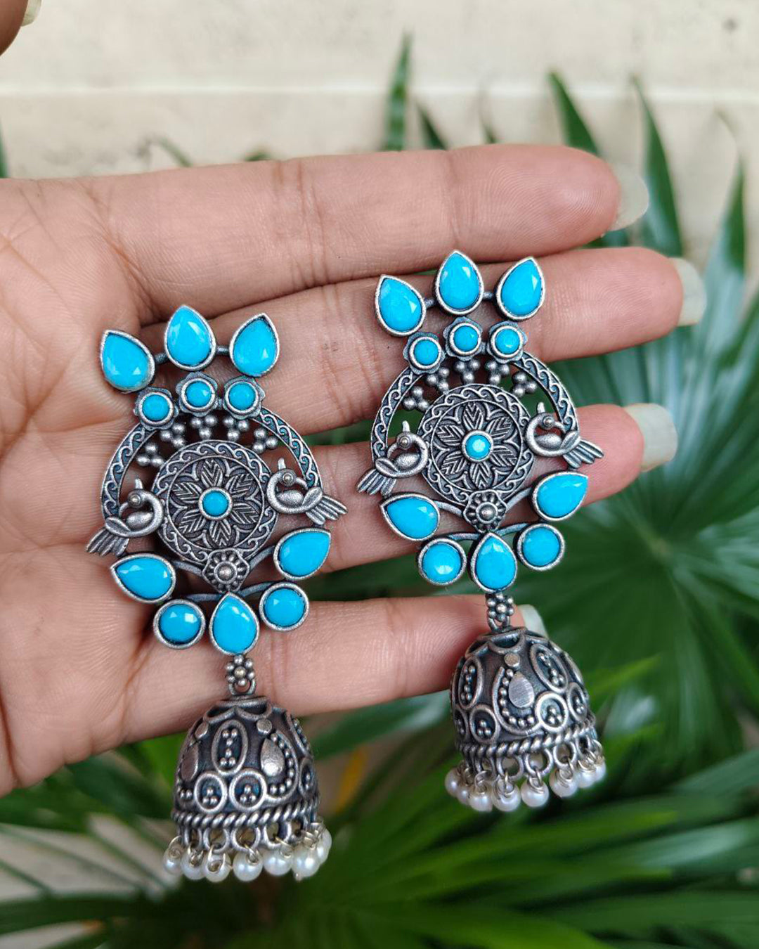 Premium Dangler Oxidized Jhumka Earring With Beautiful Pearl Work Detailing