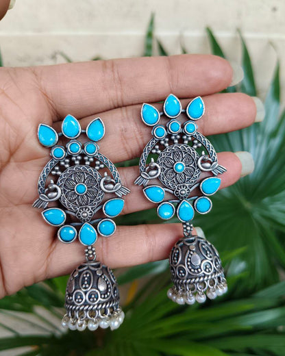 Premium Dangler Oxidized Jhumka Earring With Beautiful Pearl Work Detailing