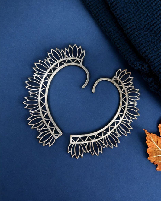 Silver Replica Lotus Earcuff | Unique Earrings No Piercing | Trendy Jewelry