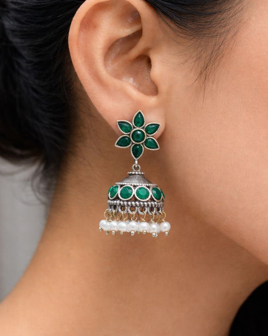 Silver Jhumka Earring Traditional Jewelry for Pearl Work Detailing