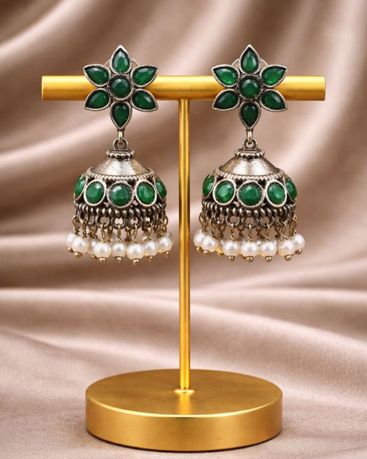 Silver Jhumka Earring Traditional Jewelry for Pearl Work Detailing
