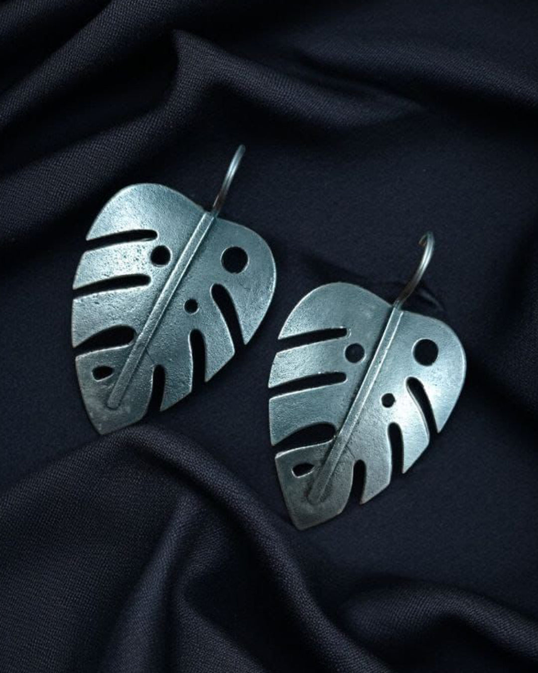 Trendy Oxidized Monstera Leaf Earrings | Nature Inspired Silver Replica Hook Jewelry