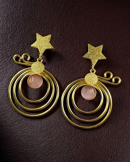 Unique Design Star Earrings | Gold Plated Geometric Stone Dangler Jewelry Gift For Her