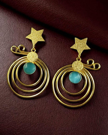Unique Design Star Earrings | Gold Plated Geometric Stone Dangler Jewelry Gift For Her