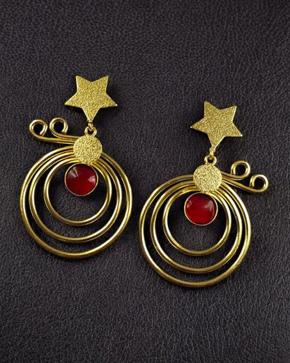 Unique Design Star Earrings | Gold Plated Geometric Stone Dangler Jewelry Gift For Her