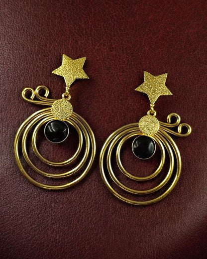 Unique Design Star Earrings | Gold Plated Geometric Stone Dangler Jewelry Gift For Her