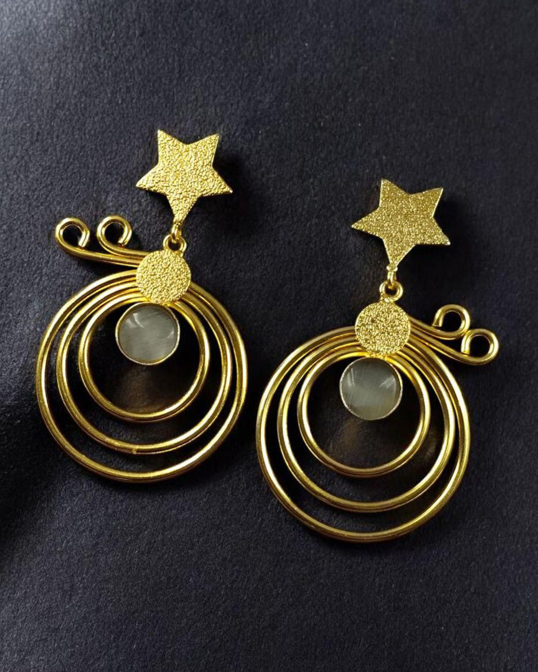 Unique Design Star Earrings | Gold Plated Geometric Stone Dangler Jewelry Gift For Her