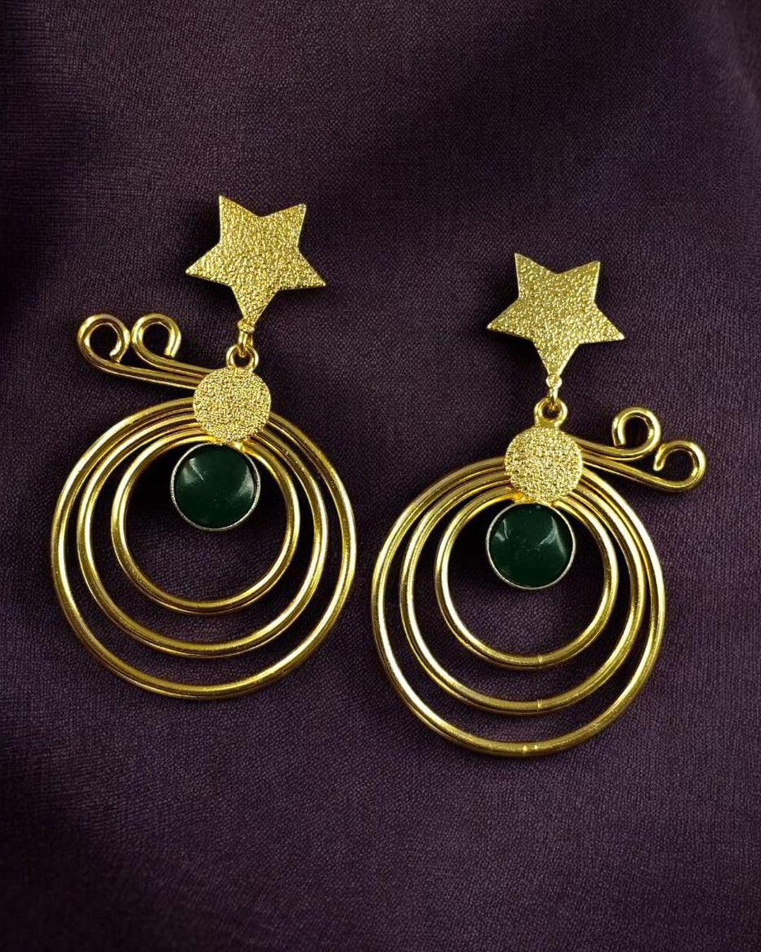 Unique Design Star Earrings | Gold Plated Geometric Stone Dangler Jewelry Gift For Her