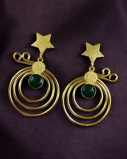 Unique Design Star Earrings | Gold Plated Geometric Stone Dangler Jewelry Gift For Her