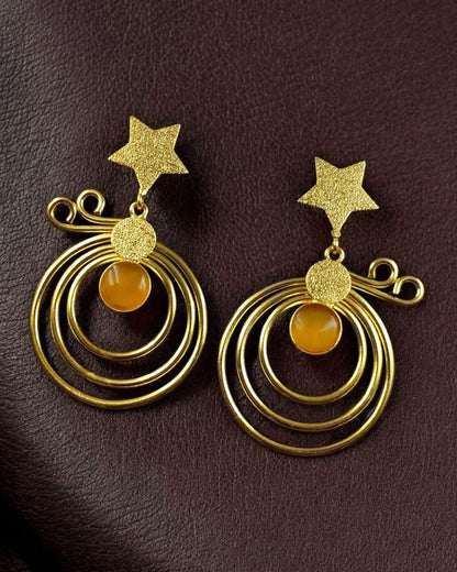 Unique Design Star Earrings | Gold Plated Geometric Stone Dangler Jewelry Gift For Her
