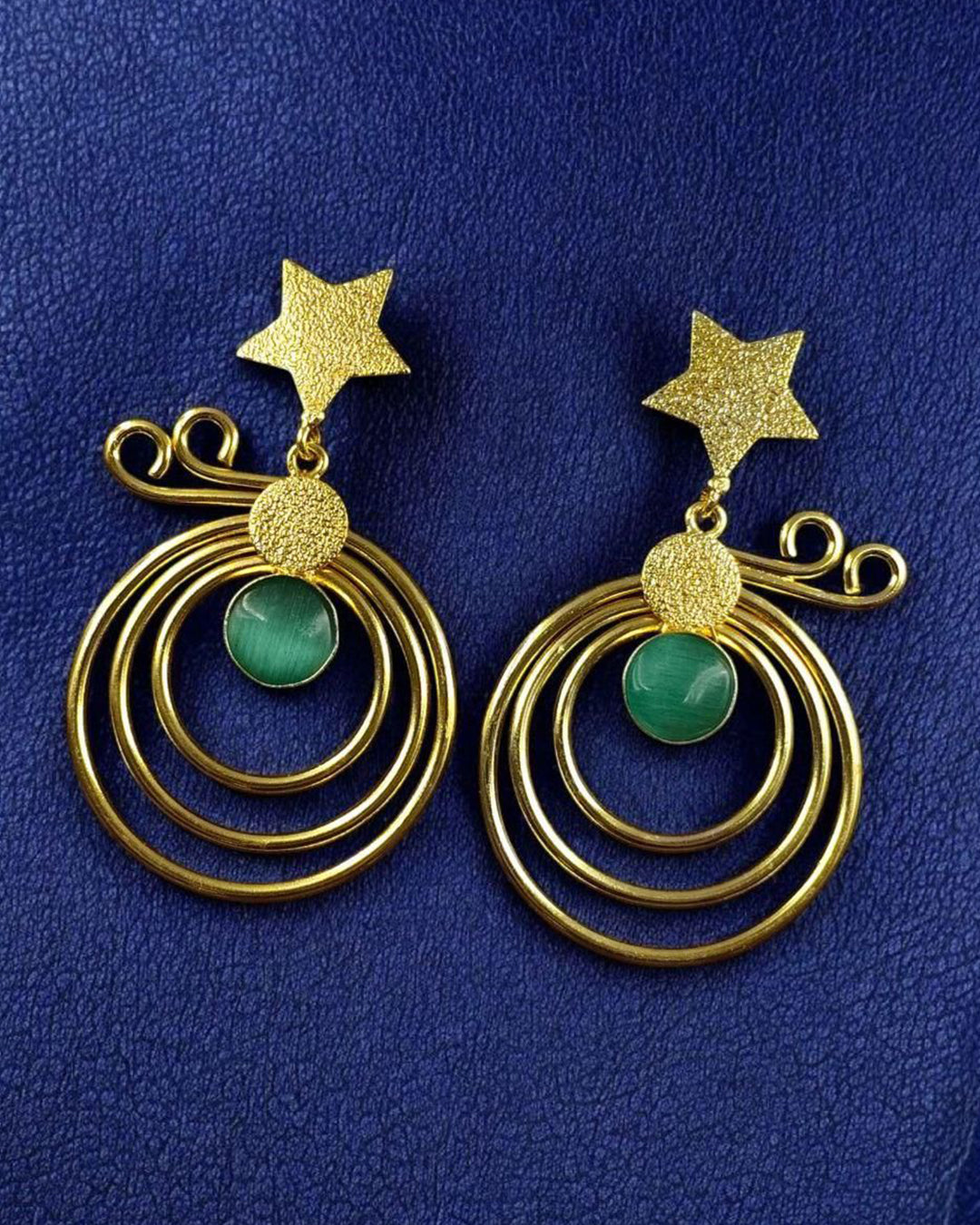 Unique Design Star Earrings | Gold Plated Geometric Stone Dangler Jewelry Gift For Her