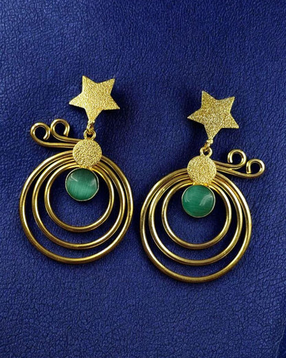 Unique Design Star Earrings | Gold Plated Geometric Stone Dangler Jewelry Gift For Her