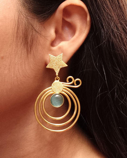 Unique Design Star Earrings | Gold Plated Geometric Stone Dangler Jewelry Gift For Her