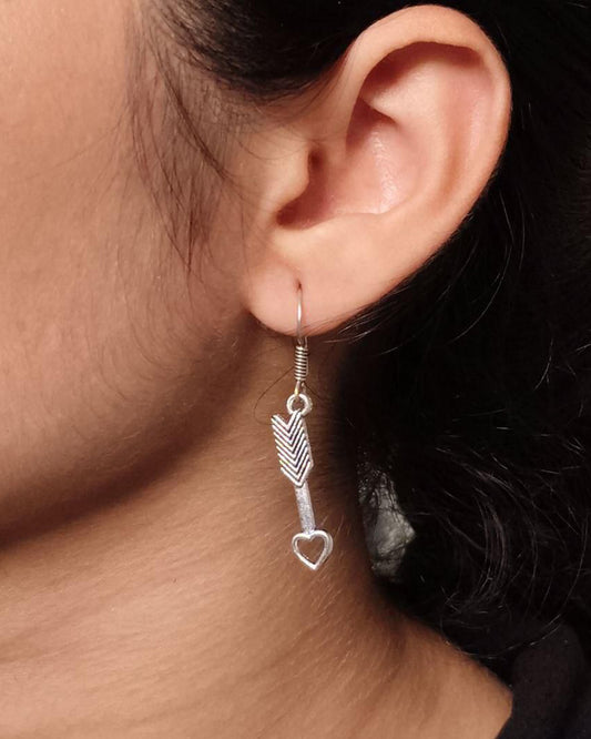 Western Look Heart Arrow Earrings | Lightweight German Silver Dangler Unique Jewelry