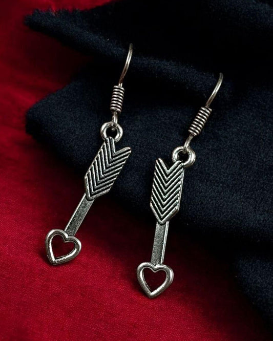 Western Look Heart Arrow Earrings | Lightweight German Silver Dangler Unique Jewelry